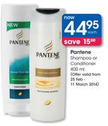  Pantene Shampoo Or Conditioner-400ml Each