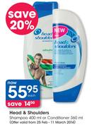 Head & Shoulders Shampoo-400ml Or Conditioner-360ml Each