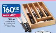 Clicks 12-Piece Knife & Cutlery Set In Wood Tray