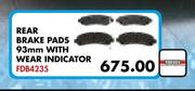 Hyundai i20 Rear Brake Pads 93mm With Wear Indicator FDB4235