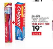 Colgate Regular Toothpaste-100ml + Double Action Toothbrush-Both For