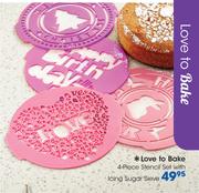 Love To Bake 4 Piece Stencil Set With Icing Sugar Sieve