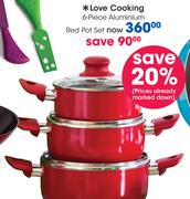 Love Cooking 6 Piece Aluminium Red Pot Set