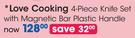 Love Cooking 4-Piece Knife Set With Magnetic Bar Plastic Handle