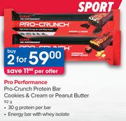 GNC Pro Performance Pro-Crunch Protein Bar Cookies & Cream Or Peanut Butter-2x92g