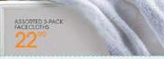 Assorted 3-Pack Faceclothes-Each