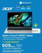 Acer Aspire 3 Core i7 1165G7 Laptop-On A 20GB LTE Wireless Plan