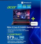Acer Nitro 5 Core i5 11400H Gaming Laptop-On A 20GB LTE Wireless Plan