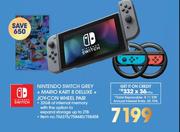 Ninetendo Switch Grey + Mario Kart 8 Deluxe + Joy Con Wheel Pair