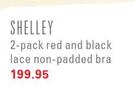 Shelley 2 Pack Red And Black Lace Non Padded Bra