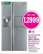 LG Platinum Silver Side By Side Fridge/Freezer With Water,Ice Dispenser And Mini Bar