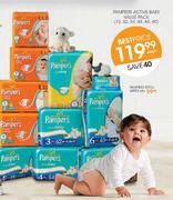 Pampers Active Baby Value Pack-72's,62's,54's,48's,44's,40's Each