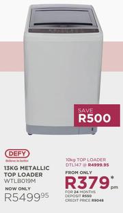 defy 10kg top loader washing machine metallic dtl147