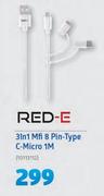 Red-E 3 In 1 MFI 8 Pin Type C-Micro 1M