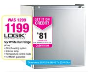 Logik 50Ltr White Bar Fridge BC-50