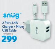 Snug 2 Port 3.4A Charger + Micro USB Cable