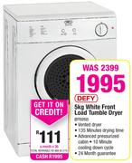 Defy 5Kg White Front Load Tumble Dryer DTD252/