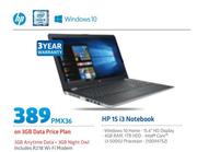 HP 15 i3 Notebook-On 3GB Data Price Plan Includes R218 WiFi Modem