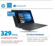HP 15 Celeron Notebook-On 3GB Data Price Plan Includes R218 WiFi Modem