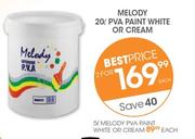 Melody 20ltr PVA Paint White Or Cream Each