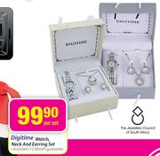 Digitime Watch, Neck And Earring Set-Per Set