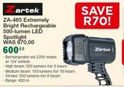 Zartek ZA465 Extremely Bright Rechargeable 500 Limen LED Spotlight