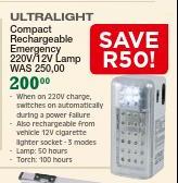 Ultra Light Compact Rechargeable Emergency 220V/12V Lamp