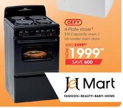 Defy 4-Plate Stove/57ltr Capacity Oven/Air-Cooler Oven Door