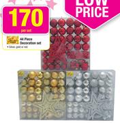 Santa's 44 Piece Decoration Set Silver, Gold Or Red-Per Set