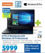 Lenovo V110 i3 Notebook With Windows 10 Professional