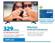 Hisense 32" HD LED TV HN32N2176H  - On 3GB Data Price Plan