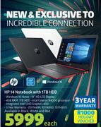 HP 14 Notebook With 1TB HDD-Each
