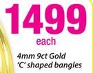 4mm 9ct Gold 'C' Shaped Bangles-Each