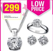 Sterling Silver Earring, Pendant And Ring Set-Per Set