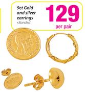 9ct Gold And Silver Earrings Bonded-Per Pair