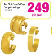9ct Gold And Silver Hoop Earrings Bonded-Per Pair