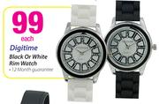 Digitime Black Or White Rim Watch-Each