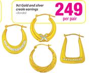9ct Gold And Silver Creole Earrings Bonded-Per Pair