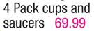Porcelain Dinnerware 4 Pack Cups And Saucers