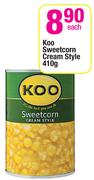 Koo Sweetcorn Cream Style-410gm Each