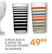 6-Pack Black & White Or Colour Striped Glassware