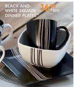 Black And White Square Dinner Plate Each