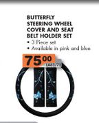 Butterfly Steering Wheel Cover And Seat Belt Holder Set-3 Piece Set