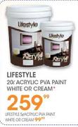 Lifestyle 20ltr Acrylic PVA Paint White Or Cream