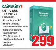 Kaspersky Anti Virus 1+1 PC IYR KL1171QBBFS