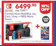 Nintendo Switch Console Neon Red/Blue Joycon/Grey+Free Mario Tennis