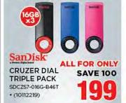 Sandisk 16GB Cruzer Dial Triple Pack SDCZ57-016G B46T-For All