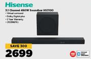 Hisense 3.1 Channel 480W Soundbar HS3100