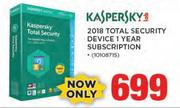 Kaspersky 2018 Total Security Device 1 Year Subscription