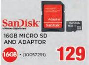 Sandisk 16GB Micro SD And Adaptor